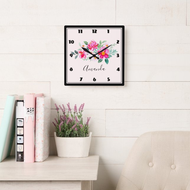 Reloj Cuadrado Atractivo Bouquet de flores rosadas de Bonito (Sala de lectura)