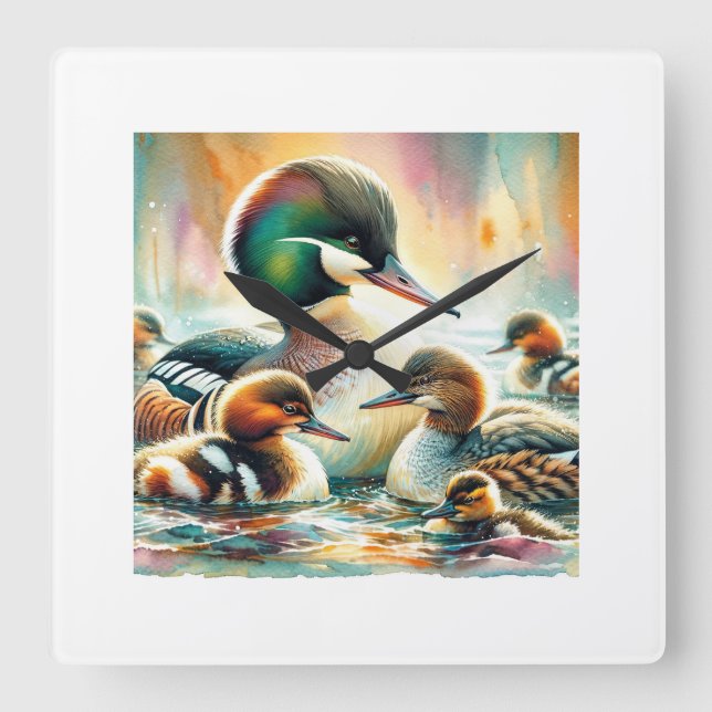 Reloj Cuadrado Auckland mergansers 030624AREF111 - Watercolor (Anverso)
