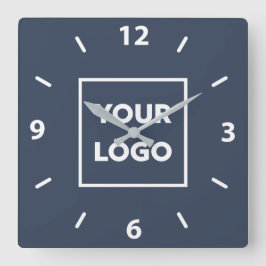 Reloj Cuadrado Audaz logo comercial Personalizado sobre azul mari