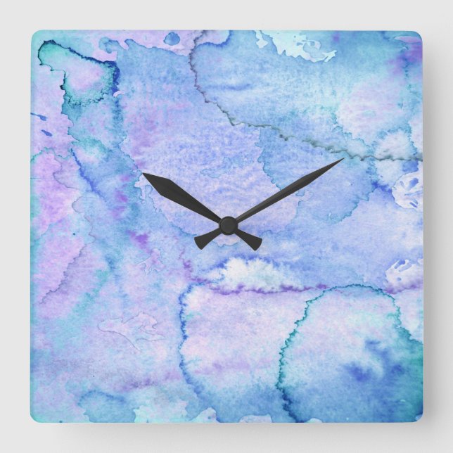 Reloj Cuadrado 'August' Purple and Blue Watercolor (Anverso)