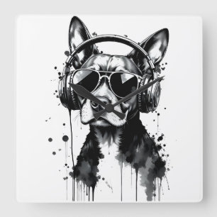 Reloj Cuadrado Auriculares Guay Dog Mascotas cortos Tinta blanca 