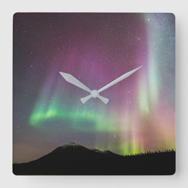 Reloj Cuadrado Aurora Borealis | Alaska Brooks Range, Alaska (Anverso)