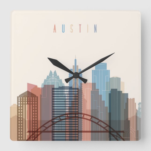 Reloj Cuadrado Austin, Texas | City Skyline (Anverso)