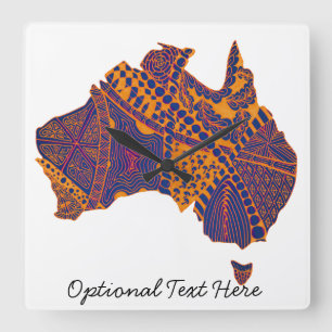 Reloj Cuadrado Australia Mapa de Doodle Naranja Purple