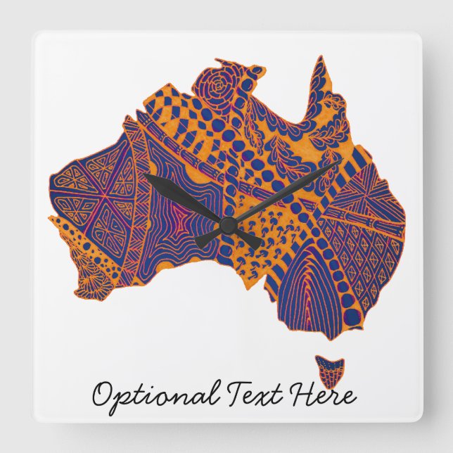 Reloj Cuadrado Australia Mapa de Doodle Naranja Purple (Anverso)
