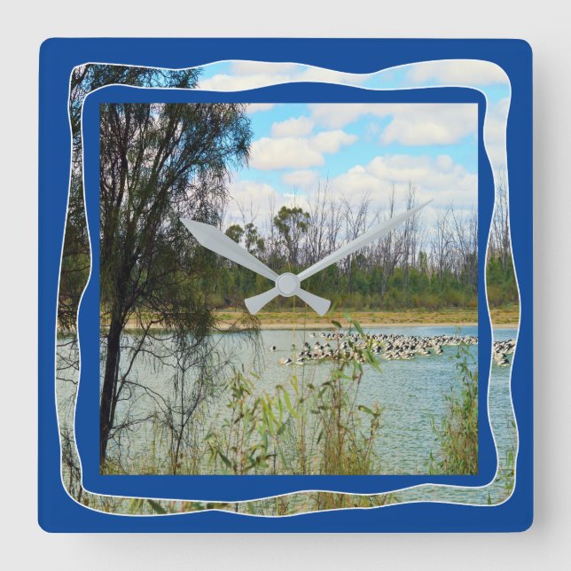 Reloj Cuadrado Australia Pelican Flock River Murray, (Anverso)