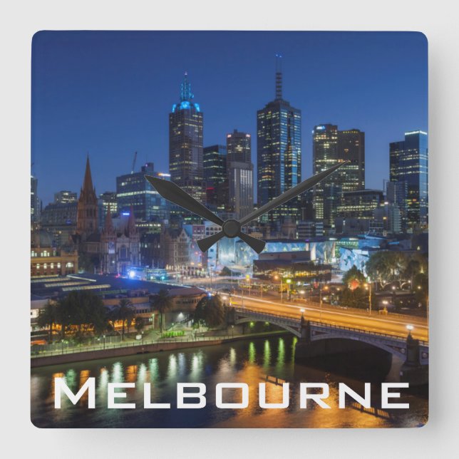 Reloj Cuadrado Australia, Victoria, Melbourne, horizonte con (Anverso)