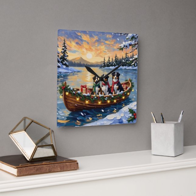 Reloj Cuadrado Australian Shepherd Christmas Boat Holiday (Oficina)