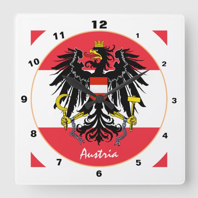 Reloj Cuadrado Austrian Flag, Eagle & Austria fashion /design (Anverso)