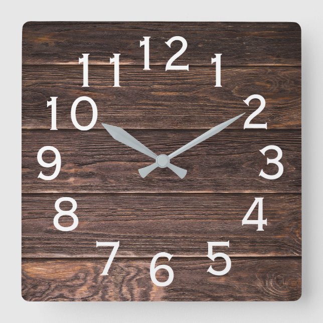 Reloj Cuadrado Auténtico aspecto madera oscura (Anverso)