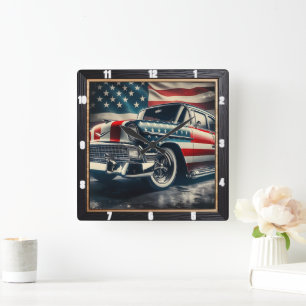 Reloj Cuadrado Auto clásico patriótico