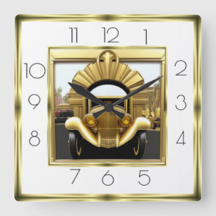 Reloj Cuadrado Automóvil dorado Art Deco