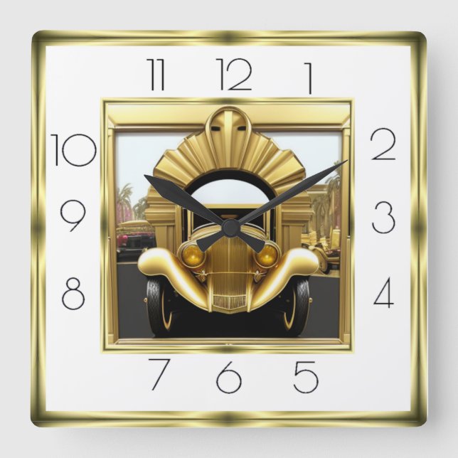 Reloj Cuadrado Automóvil dorado Art Deco (Anverso)