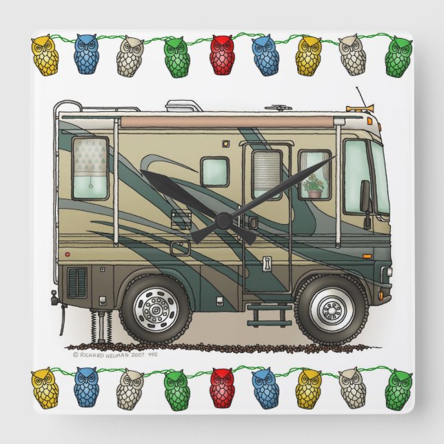 Reloj Cuadrado Autophome Cute Happy Camper Big RV (Anverso)