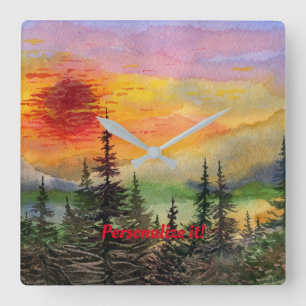 Reloj Cuadrado Autopista panorámica "Sunset on the Scenic" de Hig