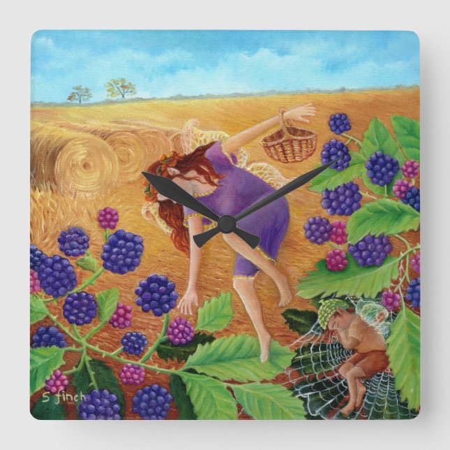Reloj Cuadrado Autumn Blackberry Fairies (Anverso)