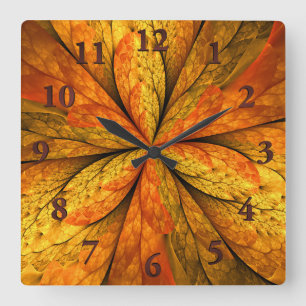Reloj Cuadrado Autumn Feeling, Modern Abstract Fractal Flower