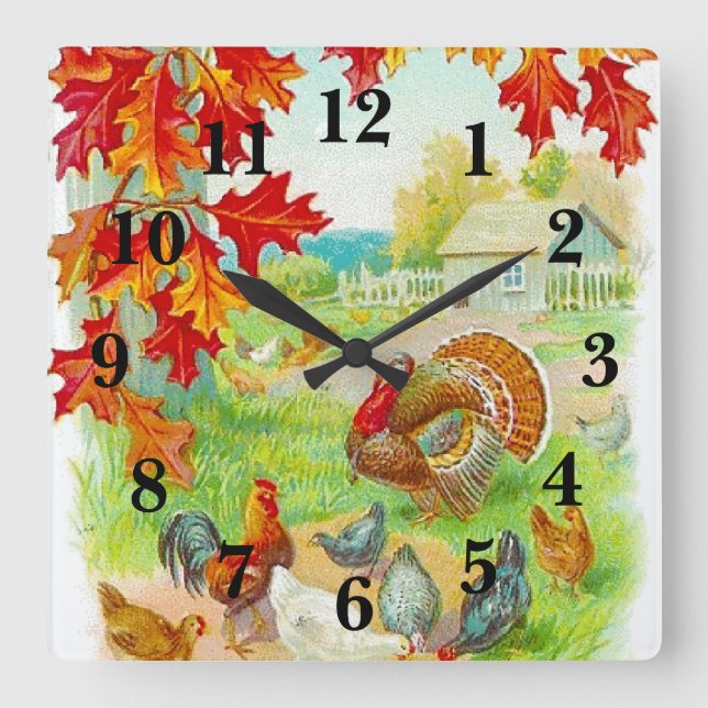 Reloj Cuadrado Autumn in the Farm Rustic Country Kitchen (Anverso)