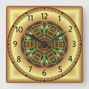 Reloj Cuadrado Avant - Garde, Verde y Oro, Diseño KNF 1 ~