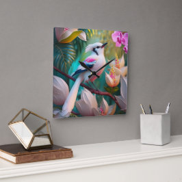 Reloj Cuadrado Ave Fantasía Pájaro de Rubor con cresta blanca