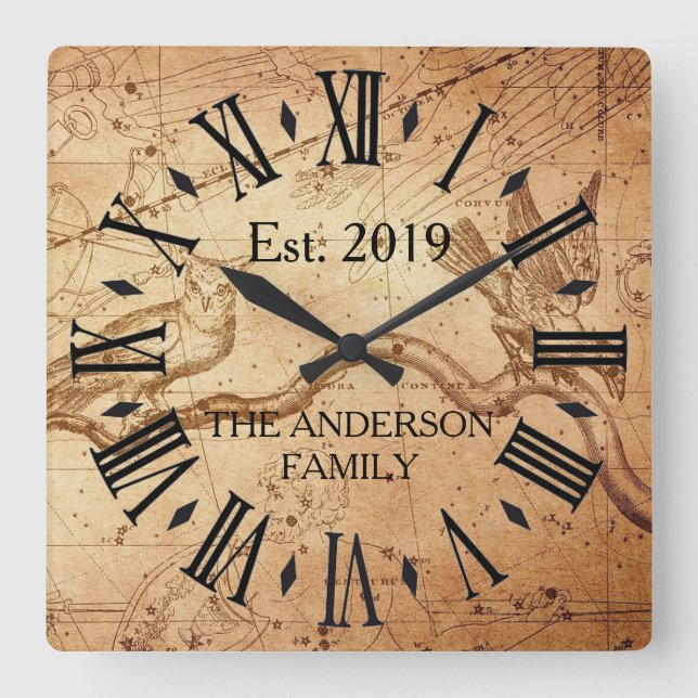 Reloj Cuadrado Ave Retro Owl Rústico Vintage (Anverso)