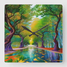 Reloj Cuadrado Avenida de árboles hojas de otoño