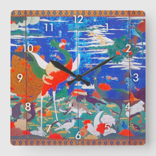 Reloj Cuadrado Aves, animales y plantas florecientes (izquierda) 