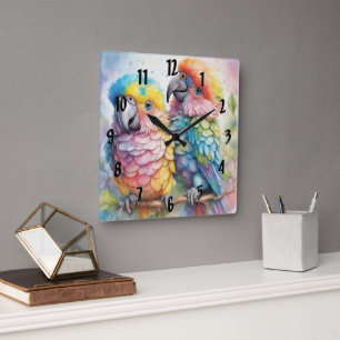 Reloj Cuadrado Aves arcoiris loros 1