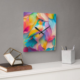 Reloj Cuadrado Aves de fantasía Pájaro de seda