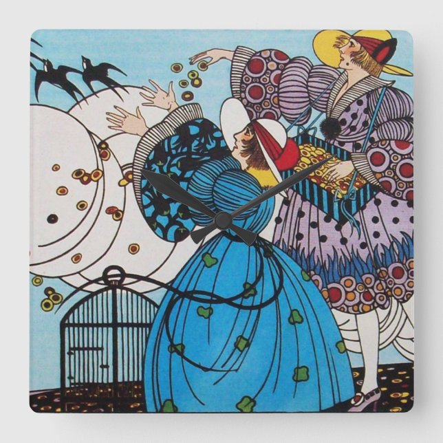 RELOJ CUADRADO AVES DE PRIMAVERA / DISEÑADOR DE COSTUMBRES DE BEL (Anverso)