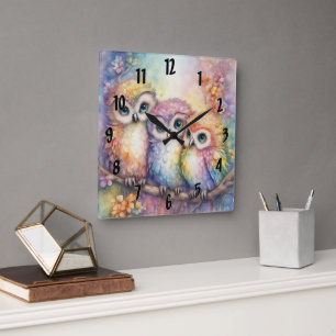 Reloj Cuadrado Aves del Arcoiris Lechuzas 1