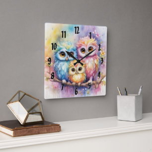 Reloj Cuadrado Aves del Arcoiris Lechuzas 5