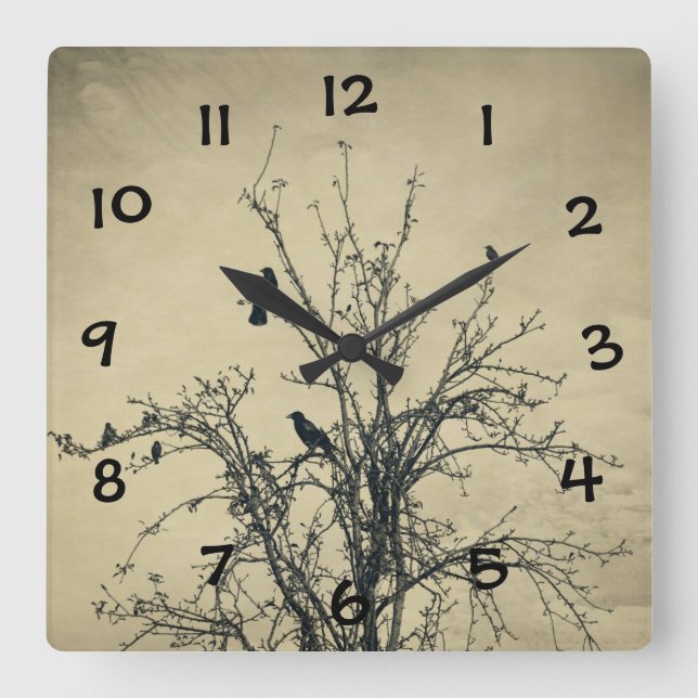 Reloj Cuadrado Aves en el árbol - (Anverso)