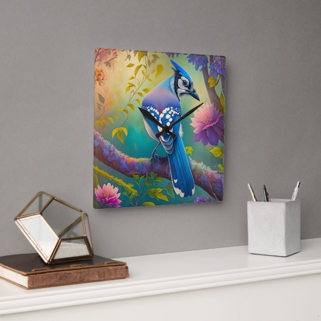 Reloj Cuadrado Aves fantásticas Jay azul (Oficina)