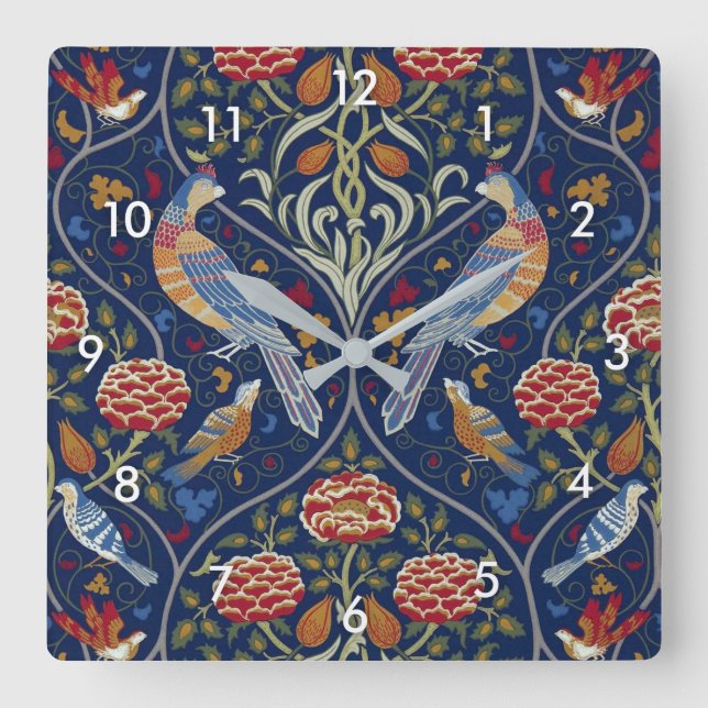 Reloj Cuadrado Aves y flores, William Morris (Anverso)