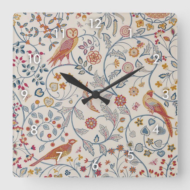 Reloj Cuadrado Aves y flores, William Morris (Anverso)