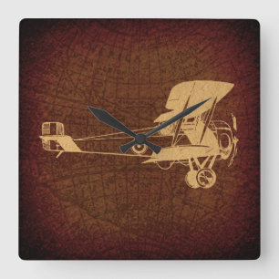 Reloj Cuadrado Avión antiguo de avión biplano con mapa