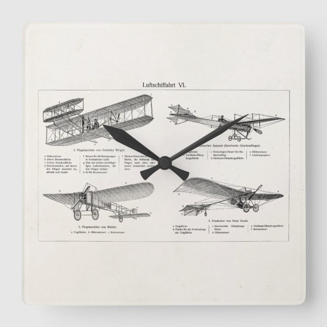 Reloj Cuadrado Avión antiguo Retro Avión Viejo Avión Aviones Anti (Anverso)