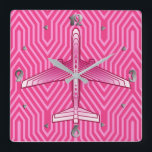 Reloj Cuadrado Avión Art Déco, Fuchsia y Rosa Pastel<br><div class="desc">Reloj de inspiración Art Déco en un plano futurista,  en un gradiente enraizado y sedoso de fucsia profunda a rosa pastel,  en un fondo rosa fucsia profunda y decásico</div>