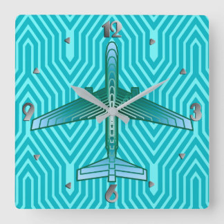 Reloj Cuadrado Avión Art Déco, Turquesa, Verde azulado y Aqua