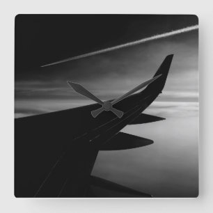 Reloj Cuadrado Avión en blanco y negro