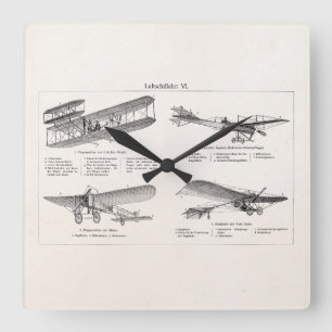 Reloj Cuadrado Aviones retros de la antigüedad del biplano del