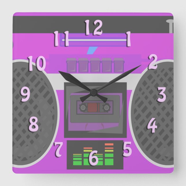 Reloj Cuadrado Awesome Ochenta Purple Boombox (Anverso)