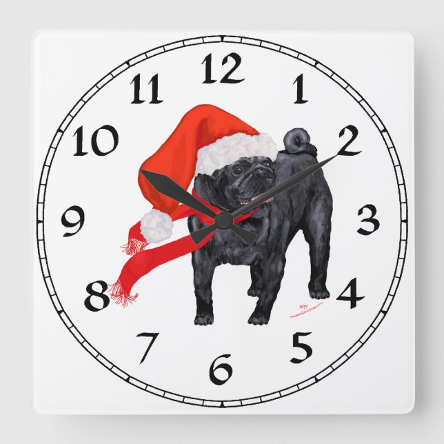 Reloj Cuadrado Ayudante de Santa Pug (Anverso)