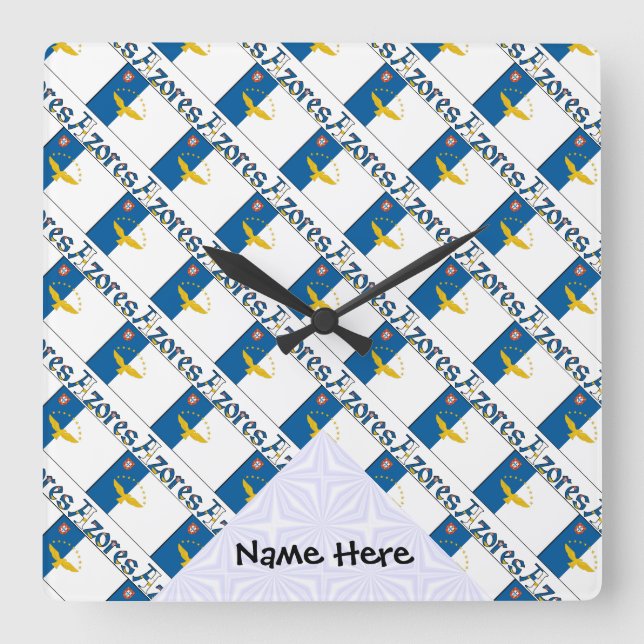 Reloj Cuadrado Azores and Azorean Flag Tiled with Your Name Squar (Anverso)