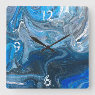 Reloj Cuadrado Azul acrílico abstracto, blanco, marina