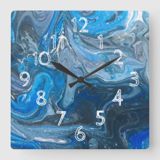 Reloj Cuadrado Azul acrílico abstracto, blanco, marina