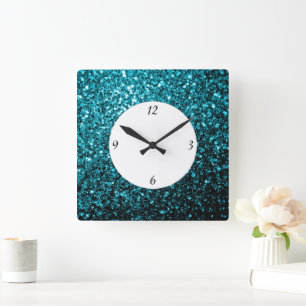 Reloj Cuadrado Azul acuático brillante purpurina brillos