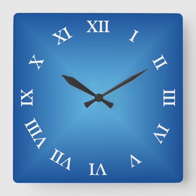 Reloj Cuadrado Azul Angular Ombre árabe o romano numeral (Anverso)