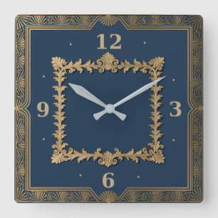 Reloj Cuadrado Azul Art Deco